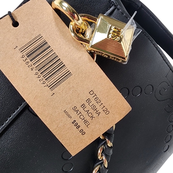 Steve Madden Blisha Black Satchel Handbag Purse Gold Hardware Nwt Leather Straps - Picture 2 of 8
